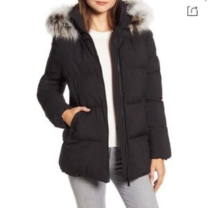 NEW Sam Edelman black puffer coat faux fur hood small s